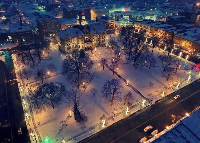 Holiday lighting at courthouse square in Warren Ohio